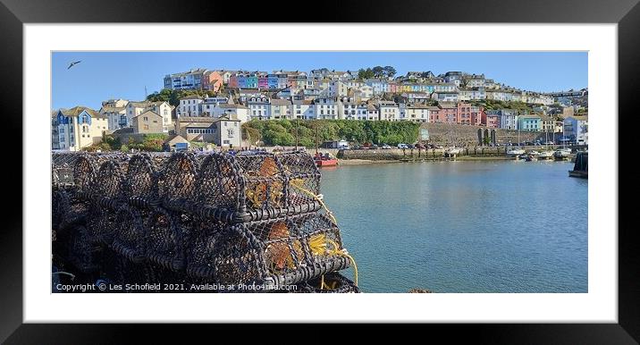 Brixham crabpots Framed Mounted Print by Les Schofield