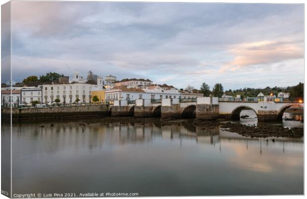 Tavira city view with river gilao in Algarve at sunset, Portugal Canvas Print by Luis Pina