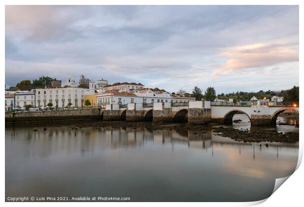 Tavira city view with river gilao in Algarve at sunset, Portugal Print by Luis Pina