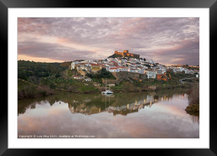 Mertola city view at sunset with Guadiana river in Alentejo, Portugal Framed Mounted Print by Luis Pina