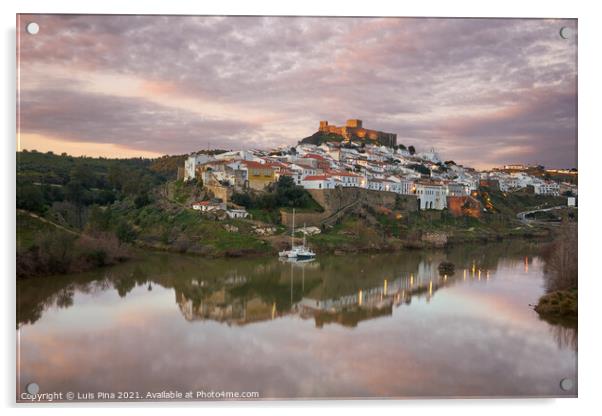 Mertola city view at sunset with Guadiana river in Alentejo, Portugal Acrylic by Luis Pina