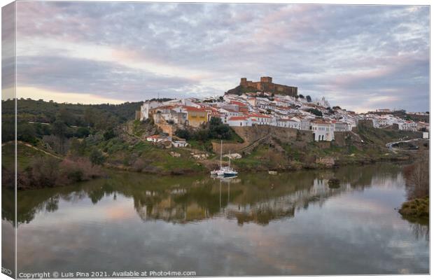 Mertola city view at sunset with Guadiana river in Alentejo, Portugal Canvas Print by Luis Pina