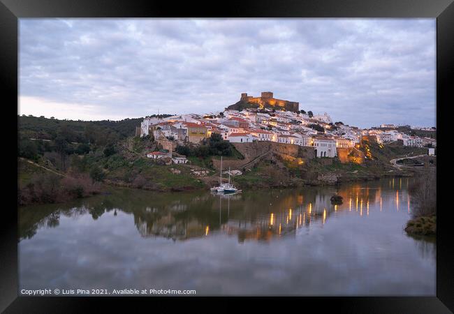 Mertola city view at sunset with Guadiana river in Alentejo, Portugal Framed Print by Luis Pina