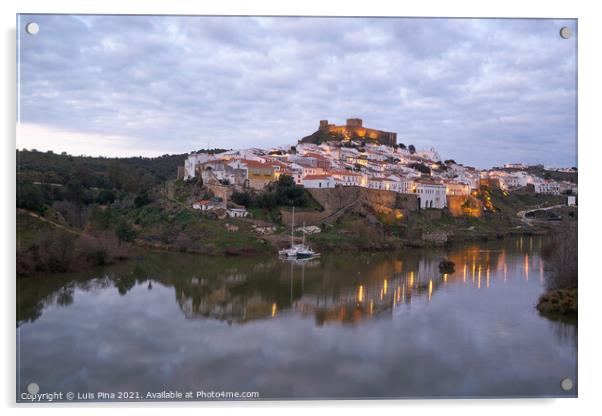Mertola city view at sunset with Guadiana river in Alentejo, Portugal Acrylic by Luis Pina