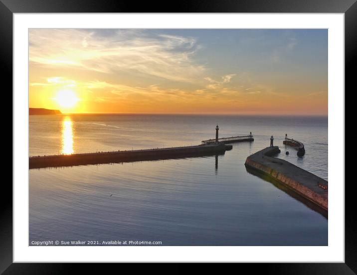 Whitby sunset Framed Mounted Print by Sue Walker