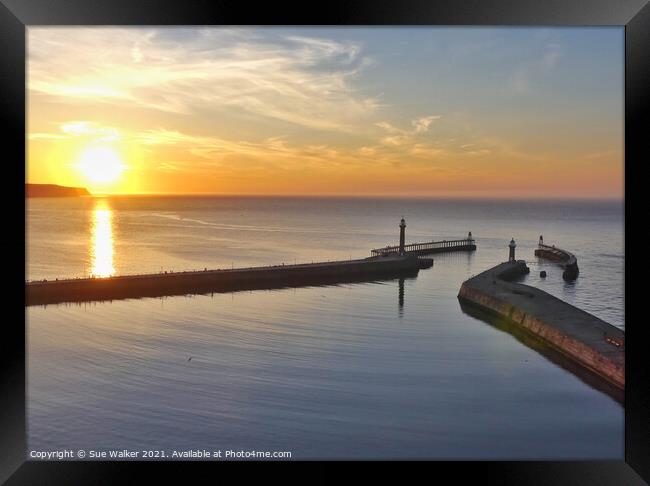 Whitby sunset Framed Print by Sue Walker