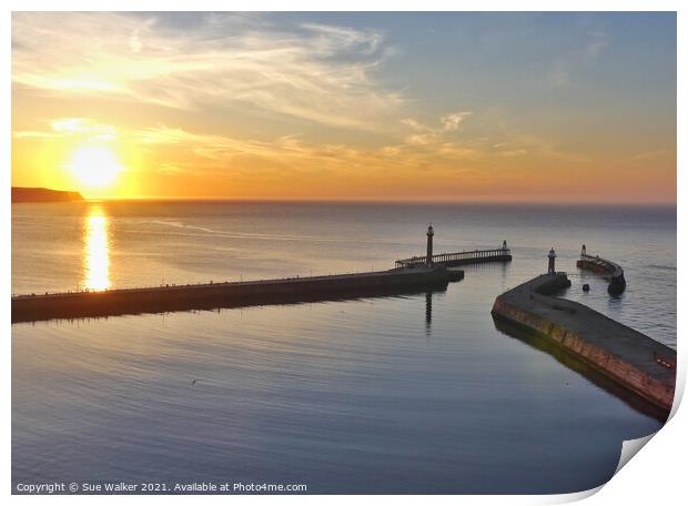 Whitby sunset Print by Sue Walker
