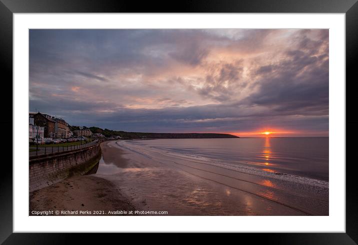 Storm Cloud Sunrise at Filey Beach Framed Mounted Print by Richard Perks