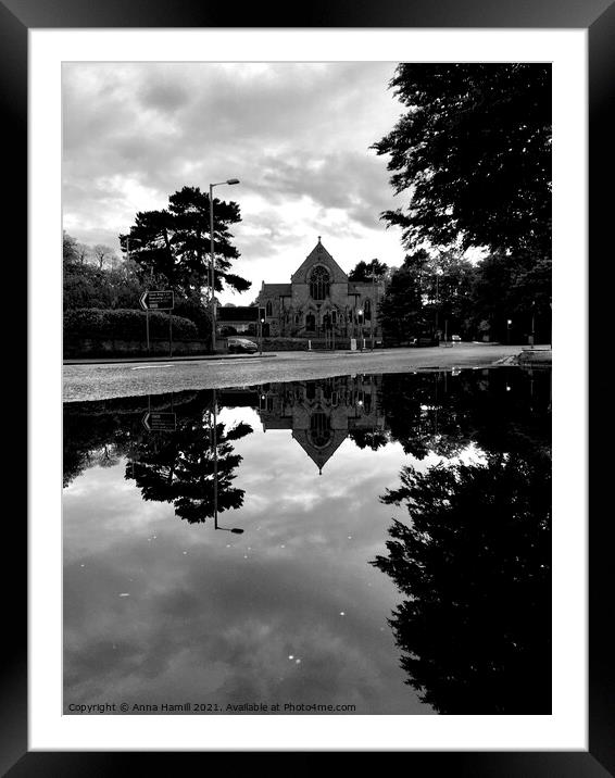 Reflection of Knock Presbyterian church in Belfast Framed Mounted Print by Anna Hamill