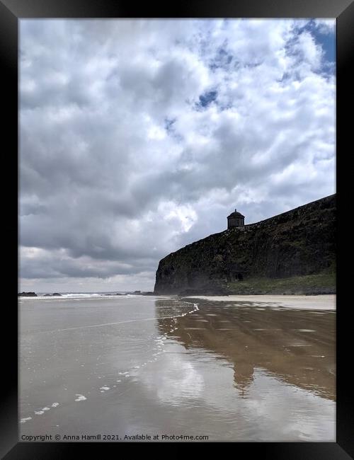 View of Mussenden Temple from Benone beach  Framed Print by Anna Hamill