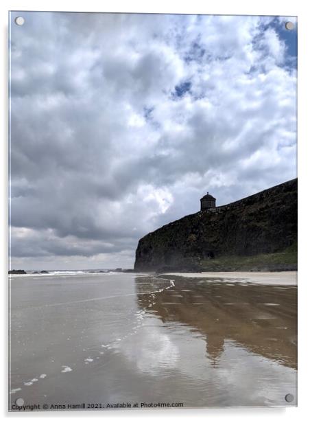 View of Mussenden Temple from Benone beach  Acrylic by Anna Hamill