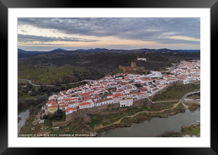 Aerial drone view of Mertola in Alentejo, Portugal at sunset Framed Mounted Print by Luis Pina
