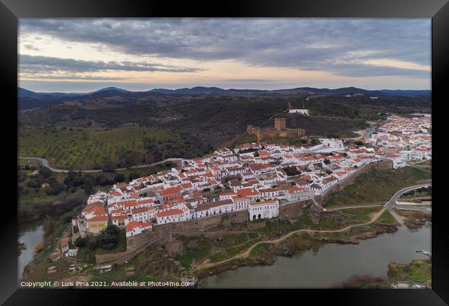 Aerial drone view of Mertola in Alentejo, Portugal at sunset Framed Print by Luis Pina