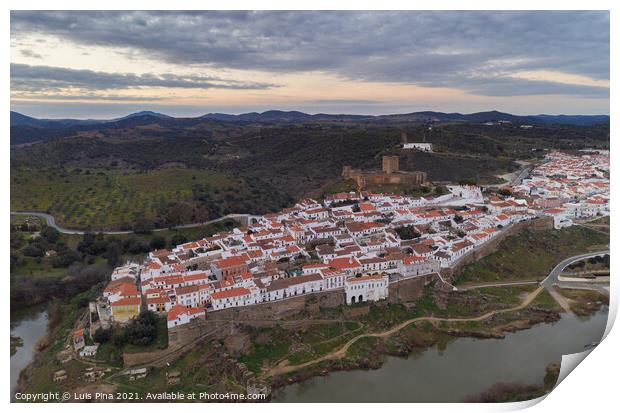 Aerial drone view of Mertola in Alentejo, Portugal at sunset Print by Luis Pina