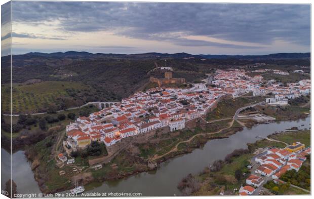 Aerial drone view of Mertola in Alentejo, Portugal at sunset Canvas Print by Luis Pina