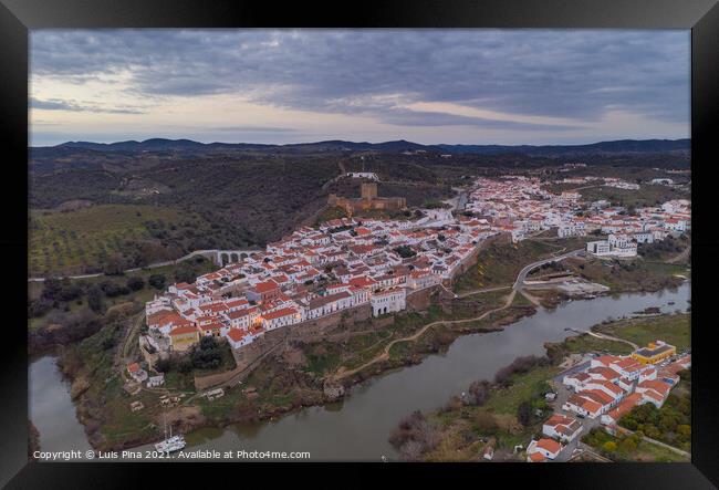 Aerial drone view of Mertola in Alentejo, Portugal at sunset Framed Print by Luis Pina