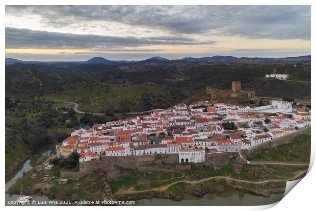 Aerial drone view of Mertola in Alentejo, Portugal at sunset Print by Luis Pina