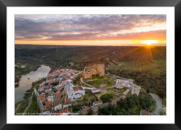 Aerial drone view of Mertola in Alentejo, Portugal at sunset Framed Mounted Print by Luis Pina