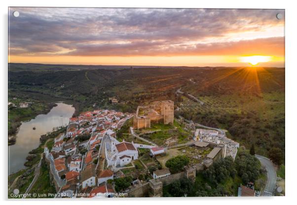 Aerial drone view of Mertola in Alentejo, Portugal at sunset Acrylic by Luis Pina