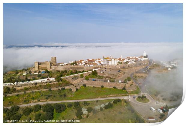 Monsaraz drone aerial view on the clouds in Alentejo, Portugal Print by Luis Pina