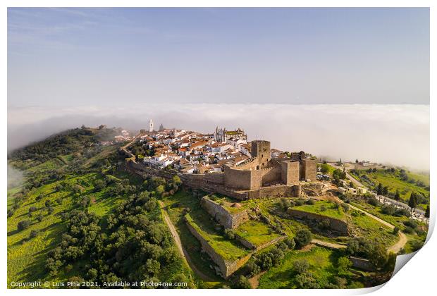 Monsaraz drone aerial view on the clouds in Alentejo, Portugal Print by Luis Pina