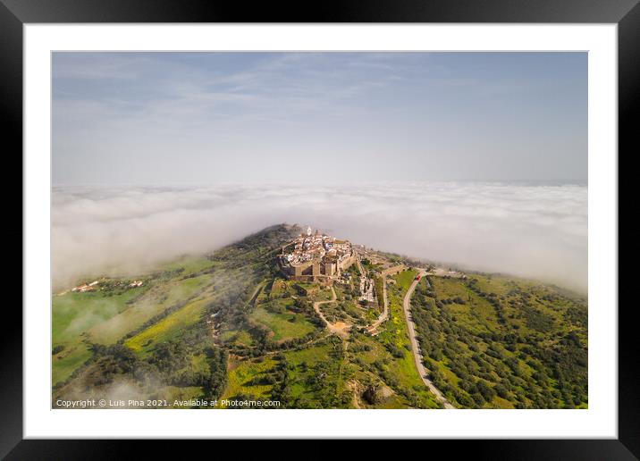 Monsaraz drone aerial view on the clouds in Alentejo, Portugal Framed Mounted Print by Luis Pina