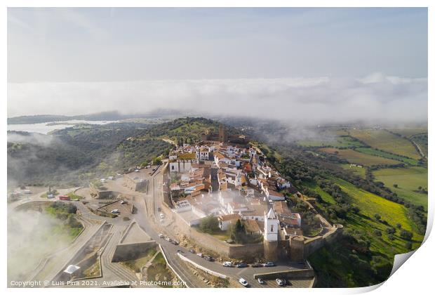 Monsaraz drone aerial view on the clouds in Alentejo, Portugal Print by Luis Pina