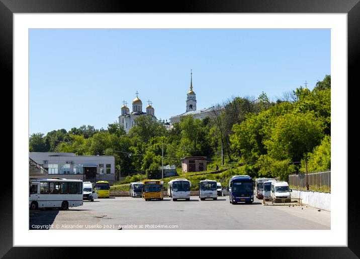 Bus station and view of the Assumption Cathedral Framed Mounted Print by Alexander Usenko