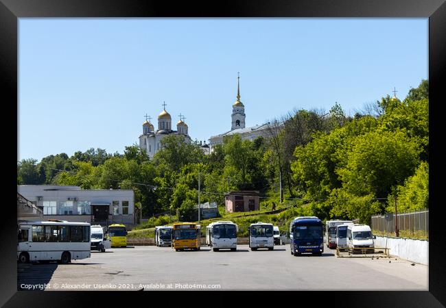 Bus station and view of the Assumption Cathedral Framed Print by Alexander Usenko