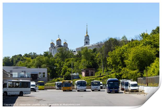 Bus station and view of the Assumption Cathedral Print by Alexander Usenko