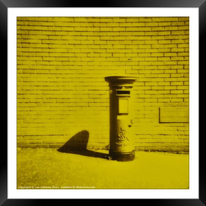 Post Box Yellow Duochrome Framed Mounted Print by Lee Osborne