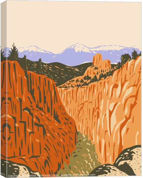 Browns Canyon National Monument with Canyons and Forests in Arkansas River Valley and the Sawatch Range in Chaffee County Colorado WPA Poster Art Canvas Print by Aloysius Patrimonio
