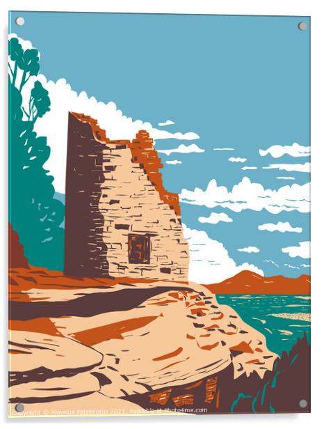 Painted Hand Pueblo in Canyon of the Ancients National Monument in Southwest Colorado WPA Poster Art Acrylic by Aloysius Patrimonio