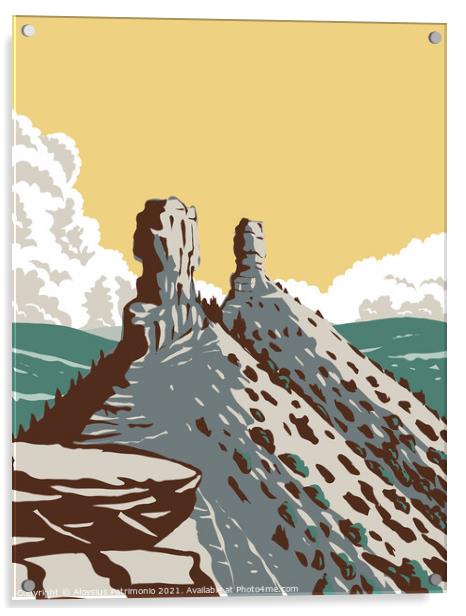 Chimney Rock National Monument in San Juan National Forest in Southwestern Colorado WPA Poster Art Acrylic by Aloysius Patrimonio