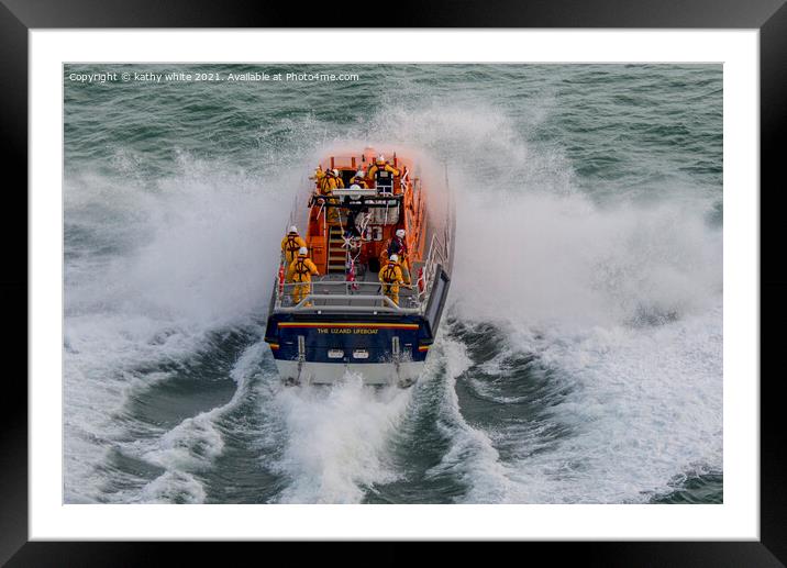 Lifeboat  Cornwall, Lizard Lifeboat rough,stormy   Framed Mounted Print by kathy white