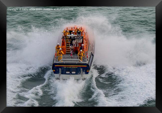 Lifeboat  Cornwall, Lizard Lifeboat rough,stormy   Framed Print by kathy white