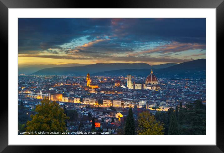 Florence twilight panorama. Tuscany, Italy Framed Mounted Print by Stefano Orazzini