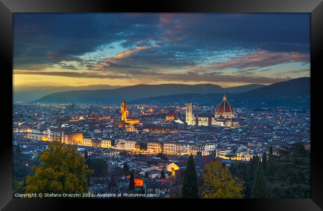Florence twilight panorama. Tuscany, Italy Framed Print by Stefano Orazzini