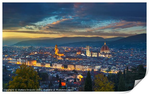 Florence twilight panorama. Tuscany, Italy Print by Stefano Orazzini