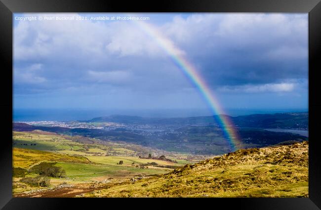 Rainbow Over Conwy Valley Landscape in Wales Framed Print by Pearl Bucknall