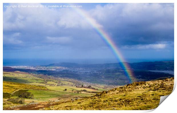 Rainbow Over Conwy Valley Landscape in Wales Print by Pearl Bucknall