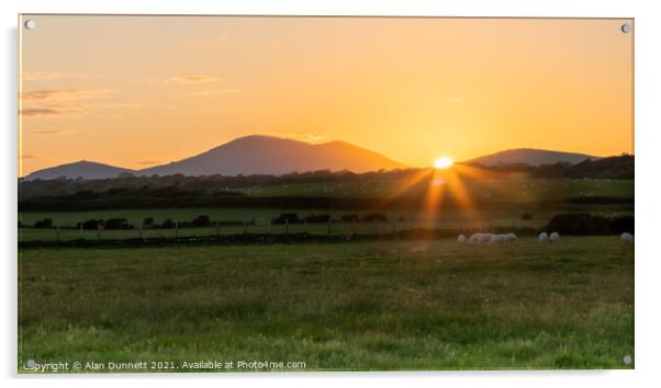 Sunset behind the Welsh Hills Acrylic by Alan Dunnett