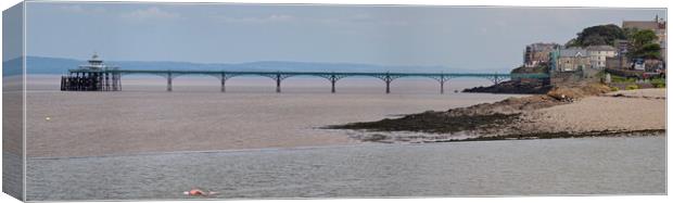 Clevedon Pier panorama, Somerset overlooking Marine Lake Canvas Print by mark humpage