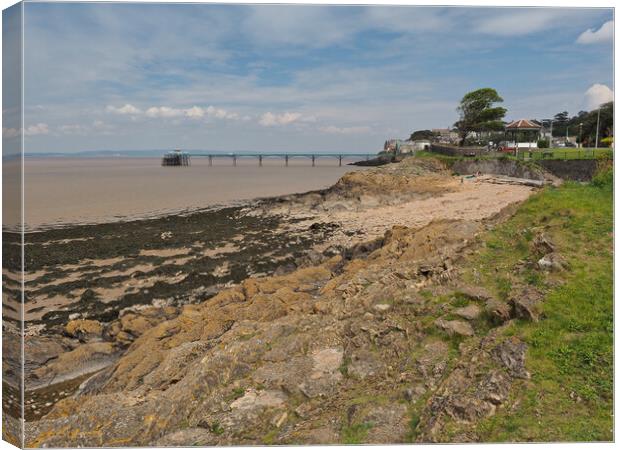Clevedon Pier overlooking beach, Somerset Canvas Print by mark humpage