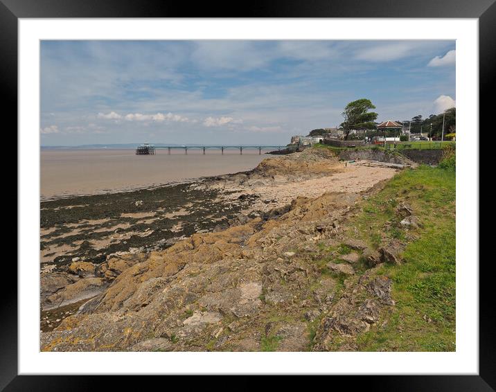 Clevedon Pier overlooking beach, Somerset Framed Mounted Print by mark humpage