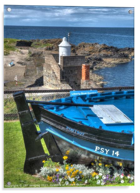 Portsoy Village Banffshire Liberty Boat Garden  Acrylic by OBT imaging