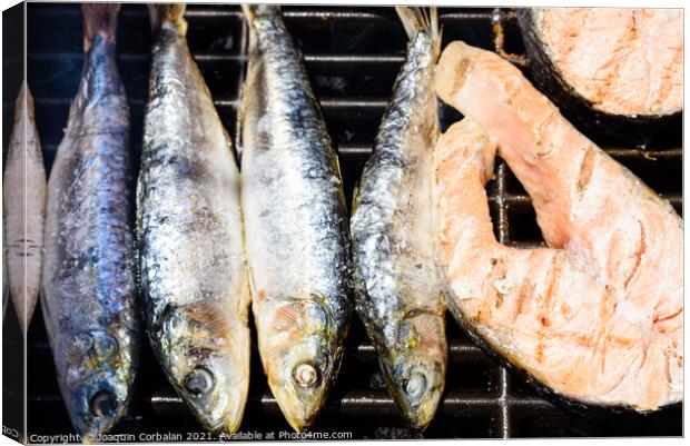 Healthy omega-3 proteins and fats from sardines and barbecued sa Canvas Print by Joaquin Corbalan