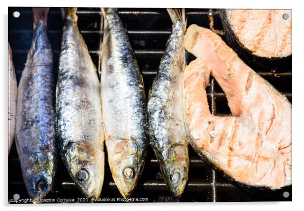 Healthy omega-3 proteins and fats from sardines and barbecued sa Acrylic by Joaquin Corbalan