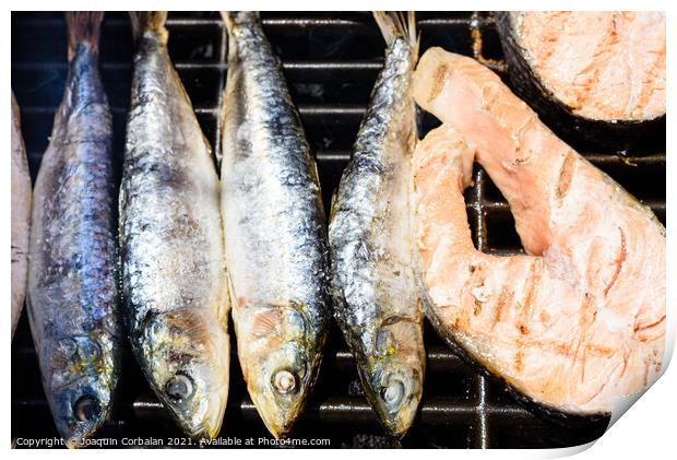 Healthy omega-3 proteins and fats from sardines and barbecued sa Print by Joaquin Corbalan