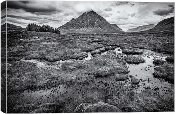 Buchaille Etive Mor from The Kings House in Monochrome Canvas Print by John Frid